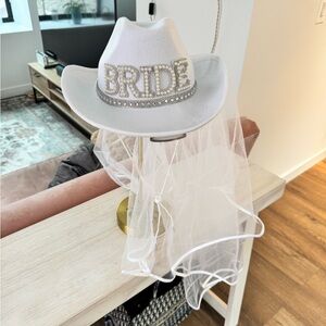 White Bride Cowboy Hat with Veil